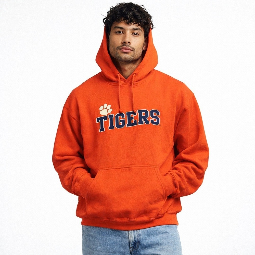 J America Clemson Tigers Hoodie Mens XL Orange Pullover Sweatshirt NCAA Paw Logo